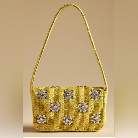 Anthropologie THE FIONA BEADED BAG: GEOMETRIC EDITION Yellow Shoulder Bag - Picture 2 of 7